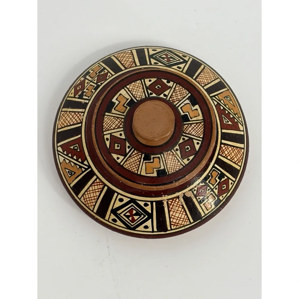 Vintage Peruvian Trinket Box Folk Art Red Clay Hand Painted Spice Jar Peru
